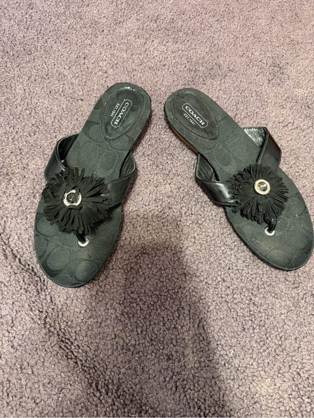 Coach Black Floral Appliqué Slide Mules